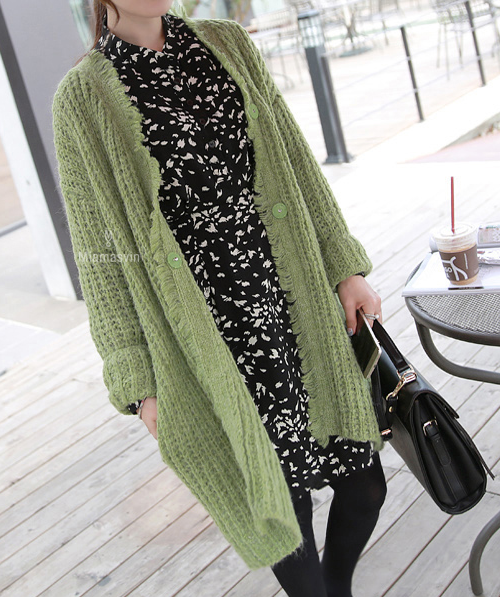 Fringed Long Knit Cardigan