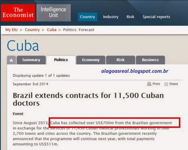 The Economist : Em 1 ano Cuba recebeu mais de US $ 700 milhões do governo brasileiro 