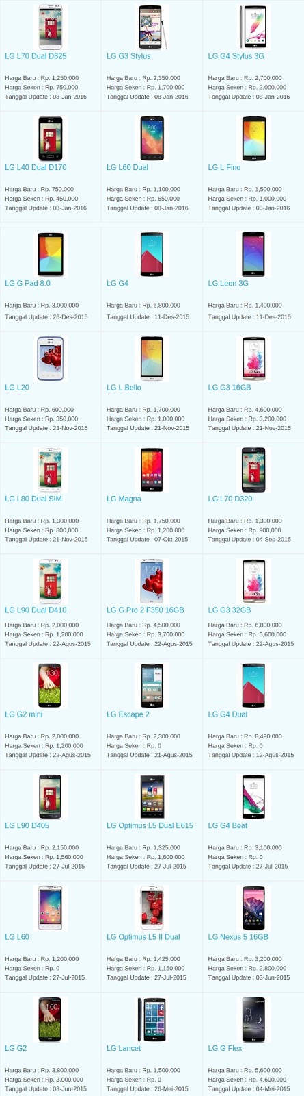 Daftar Harga Hp LG Februari 2016