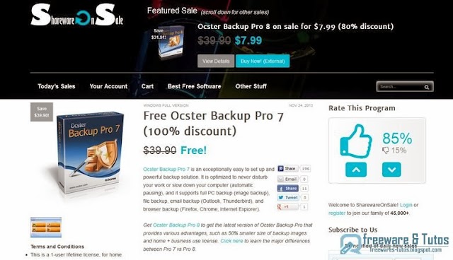 Offre promotionnelle : Ocster Backup Pro 7 gratuit ! (3ème édition)