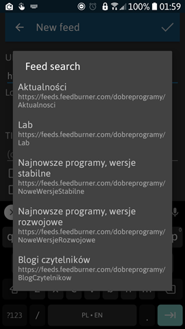 Handy News Reader ver. 0.7.21 - Choose an RSS feed