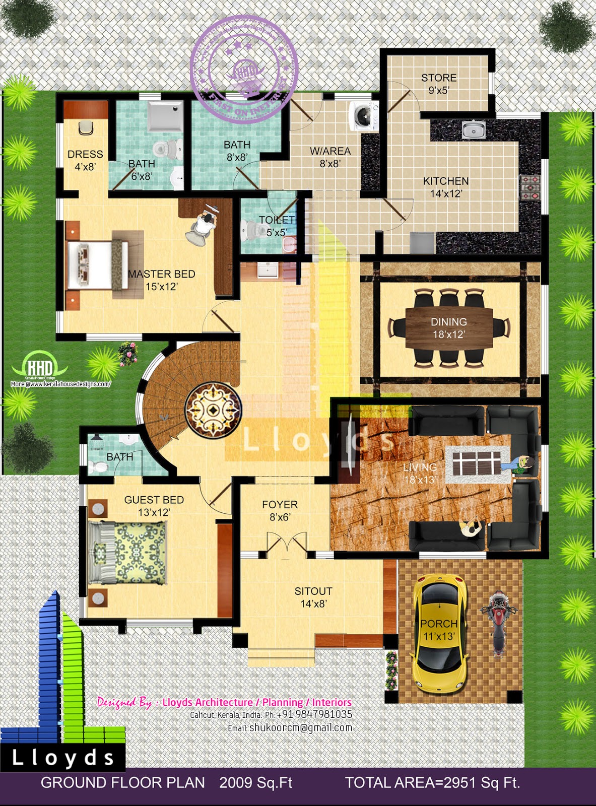 2951 sq.ft. 4 bedroom bungalow floor plan and 3D View ~ Indian ...