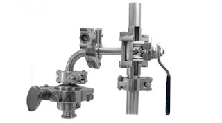 cutaway of sanitary ball valve on clean steam trap piping assembly