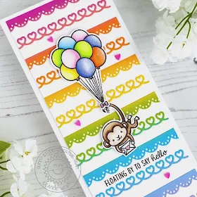 Sunny Studio Stamps: Eyelet Lace Border Dies Heartstring Border Dies Love Monkey Floating By Everyday Card by Leanne West