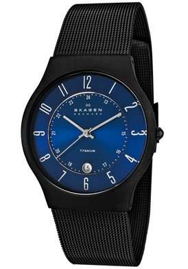 Skagen Men's T233XLTMN Royal Blue Dial And Black Signature Skagen Band Watch