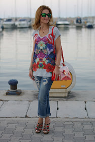 Summer outfit, flamingo blouse, Zara boyfriend jeans, Marc by Marc Jacobs transparent bag, Fashion and Cookies