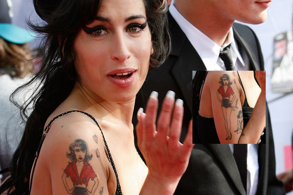 Celebrity Amy Winehouse Tattoo Design on Arm Famous Tattoo Quotes