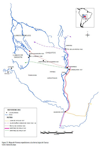 Mapa de Primeras expediciones a las tierras bajas de Charcas Fuente: Elaboración propia