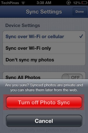 turn off auto sync photos iphone