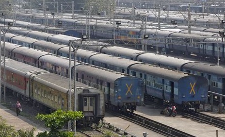 Indian Railways Scam Trains in a line aside each other