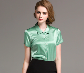 Short sleeve silk satin blouses