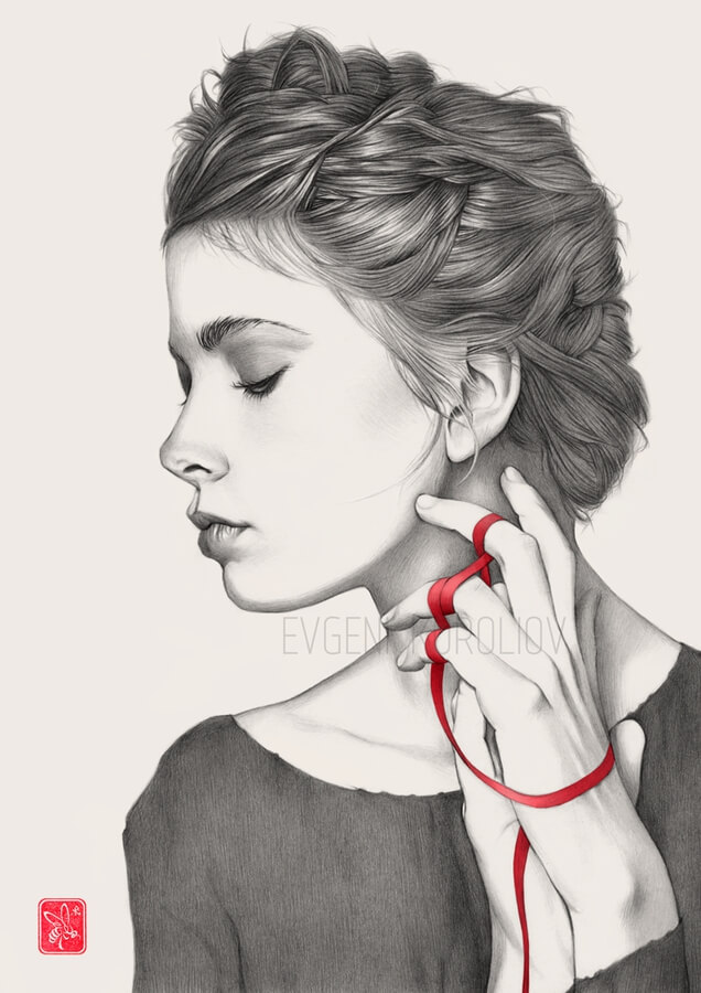 11-The-deep-red-ribbon-Portrait-Drawings-Evgeni-Koroliov-www-designstack-co