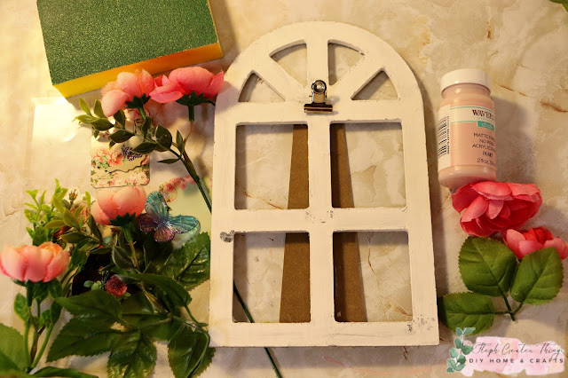 Materials such as floral, stickers, sanding block and arch window decor