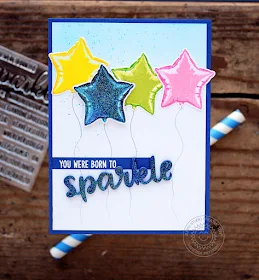 Sunny Studio Stamps: Born To Sparkle Bold Balloons Glittered Balloon Card by Vanessa Menhorn