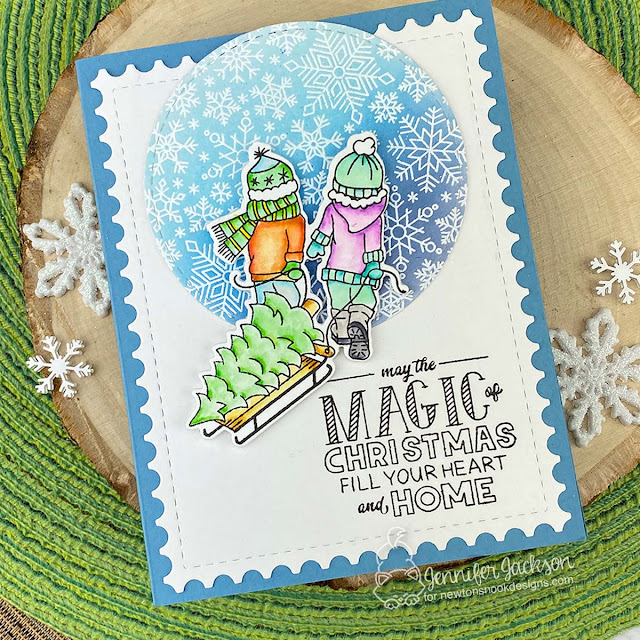 Magic of Christmas Card by Jennifer Jackson | Holiday Home Stamp Set, Snowfall Roundabout Stamp Set, Circle Frames De Set and Framework Die Set by Newton's Nook Designs #newtonsnook #handmade