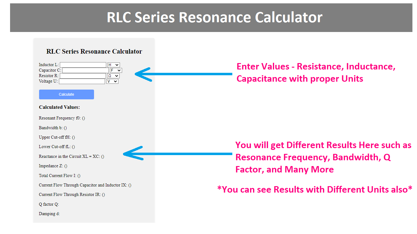 RLC Series Resonance Calculator