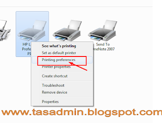 Klik Kanan Printing Preferences