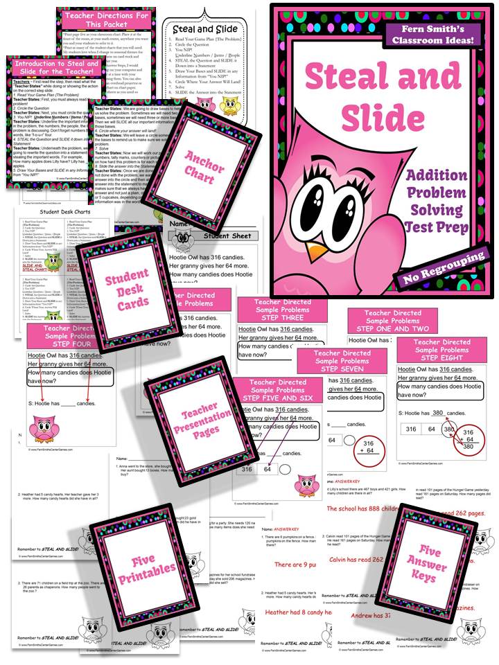 Fern Smith's Steal and Slide Test Prep Presentation and Printables - Addition No Regrouping