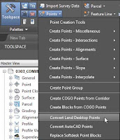 Selecting the Convert Land Desktop Points option