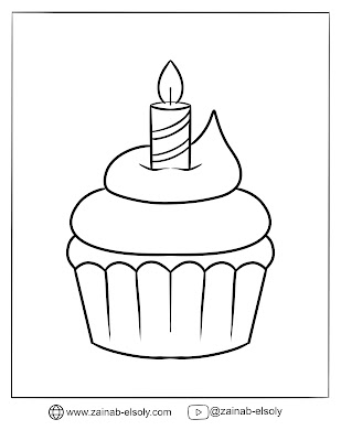 a free cupcake with a candle coloring page for you to download and enjoy.