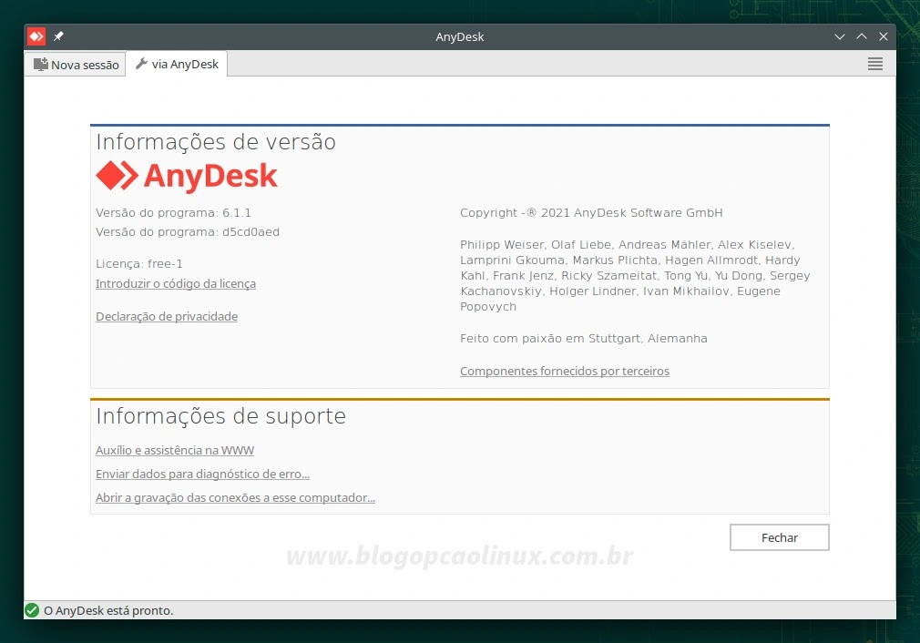 AnyDesk executando no openSUSE Leap 15.4