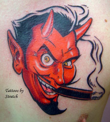 Devil Tattoos Inhaling Cigarettes Devil Tattoos Inhaling Cigarettes