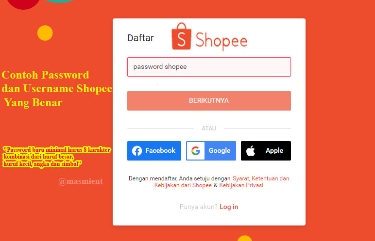 Contoh Password shopee