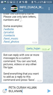 Menu dan submenu bot telegram informasi cuaca dan iklim