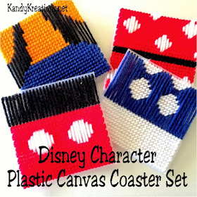 Create fun coaster sets of your favorite Disney characters with these free plastic canvas patterns.  You can make Mickey, Minnie, Donald, and Goofy a part of your home, Disney party, or as gifts for the Disney fan in your life.