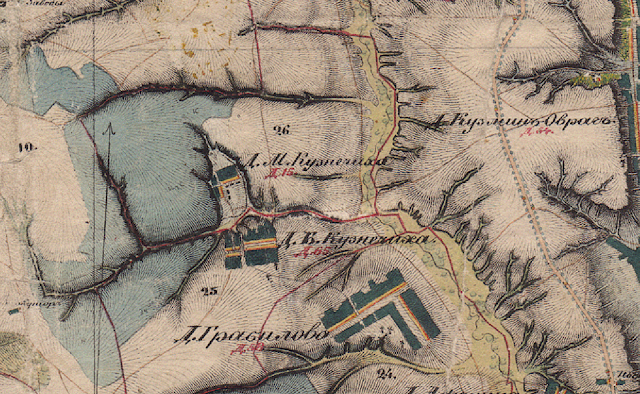 Фрагмент старой карты с деревнями Кузнечиха