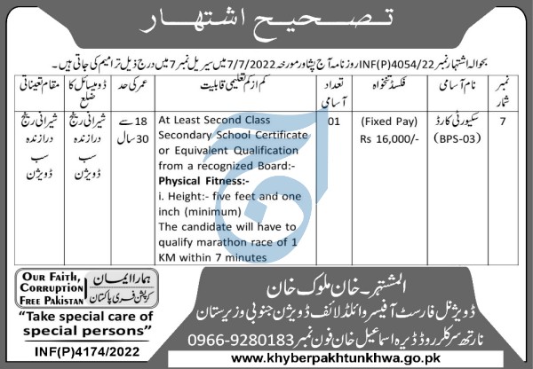 Latest Forestry Environment and Wildlife Department Security Posts North Waziristan 2022