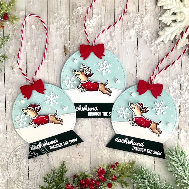 Sunny Studio Stamps: Dashing Dachshund Holiday Tags by Tammy Stark (featuring Stitched Circle Dies, Slimline Dies)