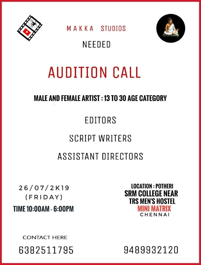 OPEN AUDITION CALL FOR A TAMIL MOVIE