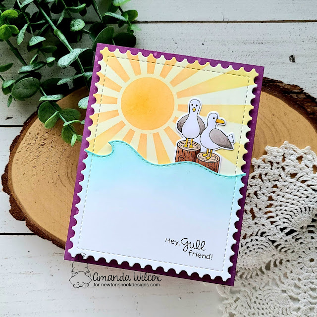 Hey Gull Friend Card by Amanda Wilcox | Gull Friends Stamp Set, Sunscape Stencil and Sea Borders Die Set by Newton's Nook Designs #newtonsnook