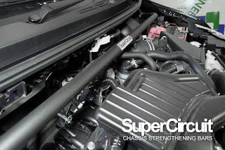 SUPERCIRCUIT Front Strut Bar in MATTE BLACK heavy duty coating installed to the Perodua Bezza.