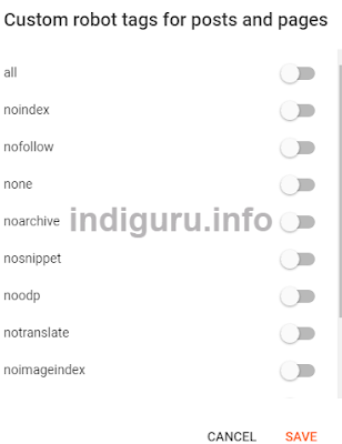 Custom robots tags for posts and pages in Blogspot Themes