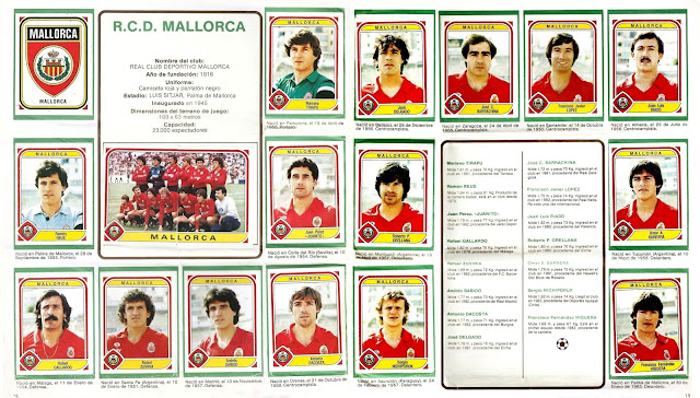 Álbum FUTBOL 84. Temporada 1983-83. Liga de 1ª y 2ª División, España. Editorial Panini. R. C. D. MALLORCA. Escudo, TIRAPU, DELGADO, BARRACHINA, LÓPEZ, PRADO. REUS, Equipo, JUANITO, ORELLANA, BARRERA. GALLARDO, ZUVIRÍA, SABIDO, DACOSTA, NICHIPORUK, HIGUERA.