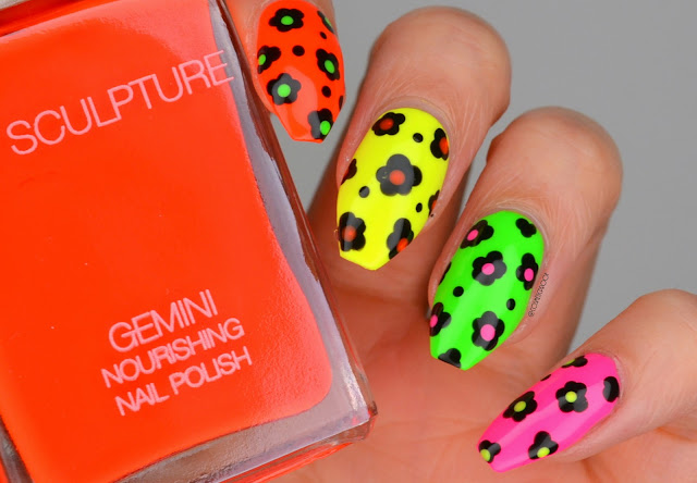 Neon Flower Nail Art