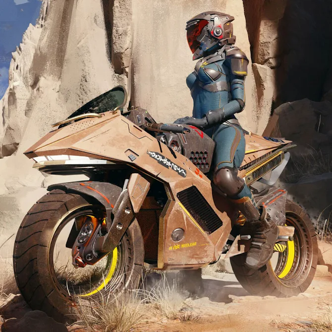 Desert Cyberpunk Sci Fi Biker Girl by Thibault Girard