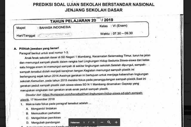 Prediksi Soal USBN SD Tahun 2019 Mapel Bahasa Indonesia