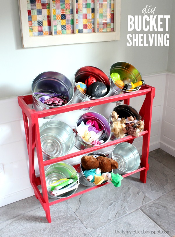 diy bucket shelving