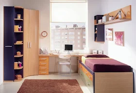 Dormitorio Juvenil para espacios pequeños con colores vivos via www.dormitorios.blogspot.com