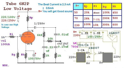  6n2p tube pre-tone low volt & low cost circuit diagram