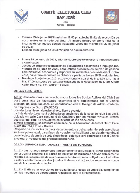 CONVOCATORIA OFICIAL A ELECCIONES CLUB SAN JOSE DE ORURO