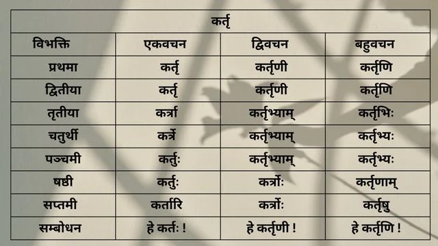 कर्तृ शब्द के रूप(Kartri shabda ke roop)/Kartri shabd roop in Sanskrit