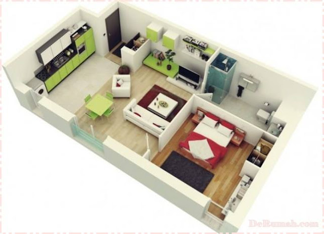 rumah minimalis dengan 1 kamar tidur warna hijau