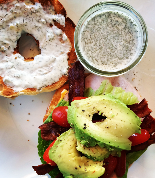 Turkey Bacon Avocado Club with Dill Sauce