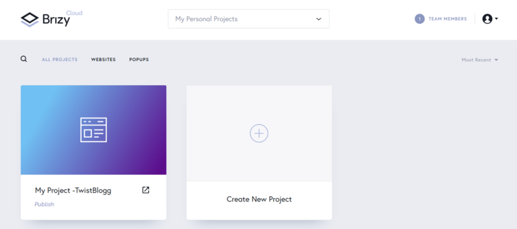 creating a project in brizy cloud