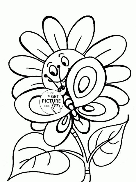Cute Spring Flower And Butterfly Coloring Page For Kids Seasons Coloring  Pages Printables Free