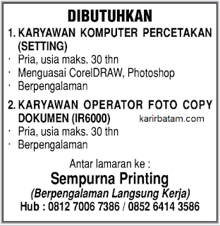 Lowongan Kerja PT. Sempurna Printing